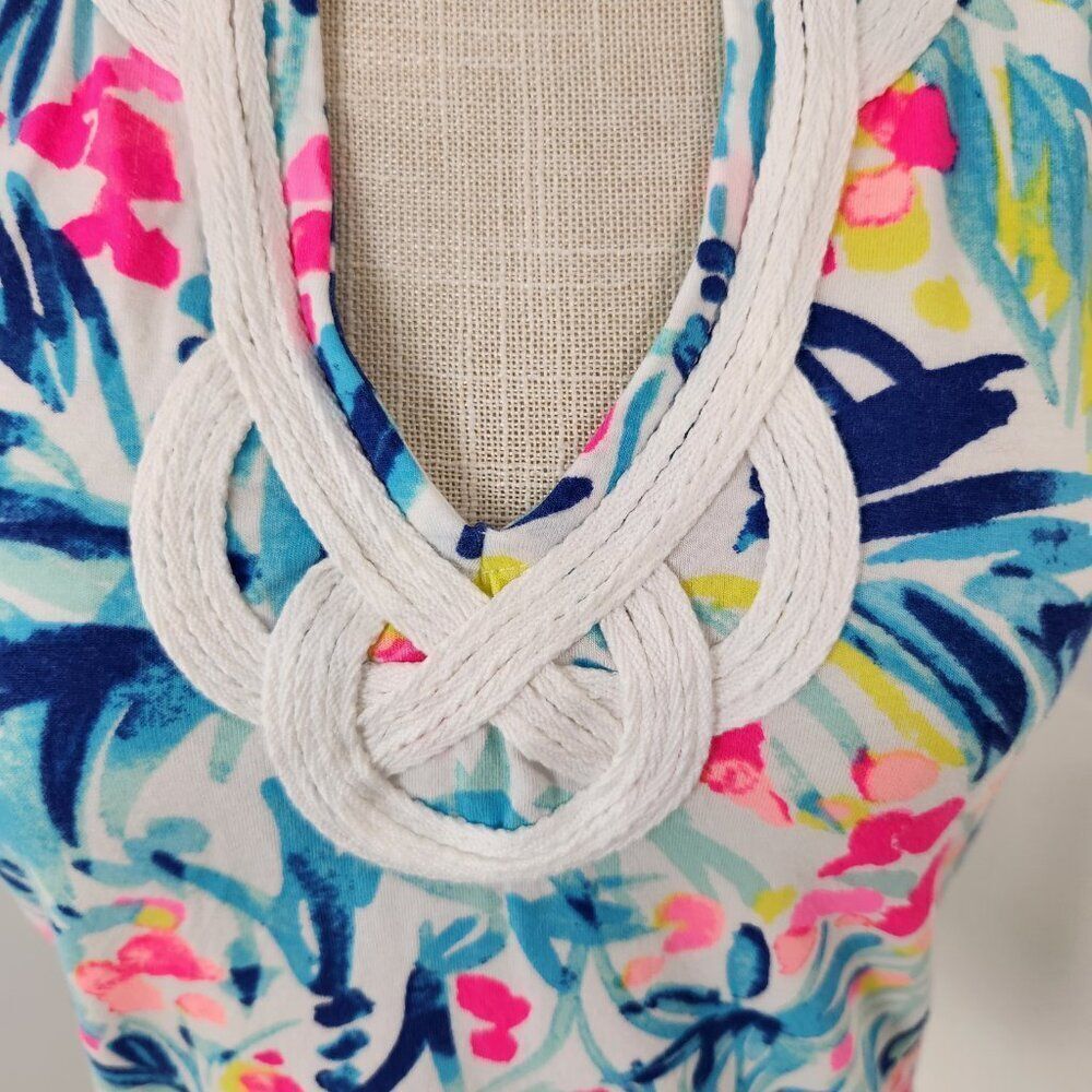 Lilly Pulitzer Top Womens XS Brewster Serene Blue Tippy Tropical Resort Cruise - Picture 3 of 12
